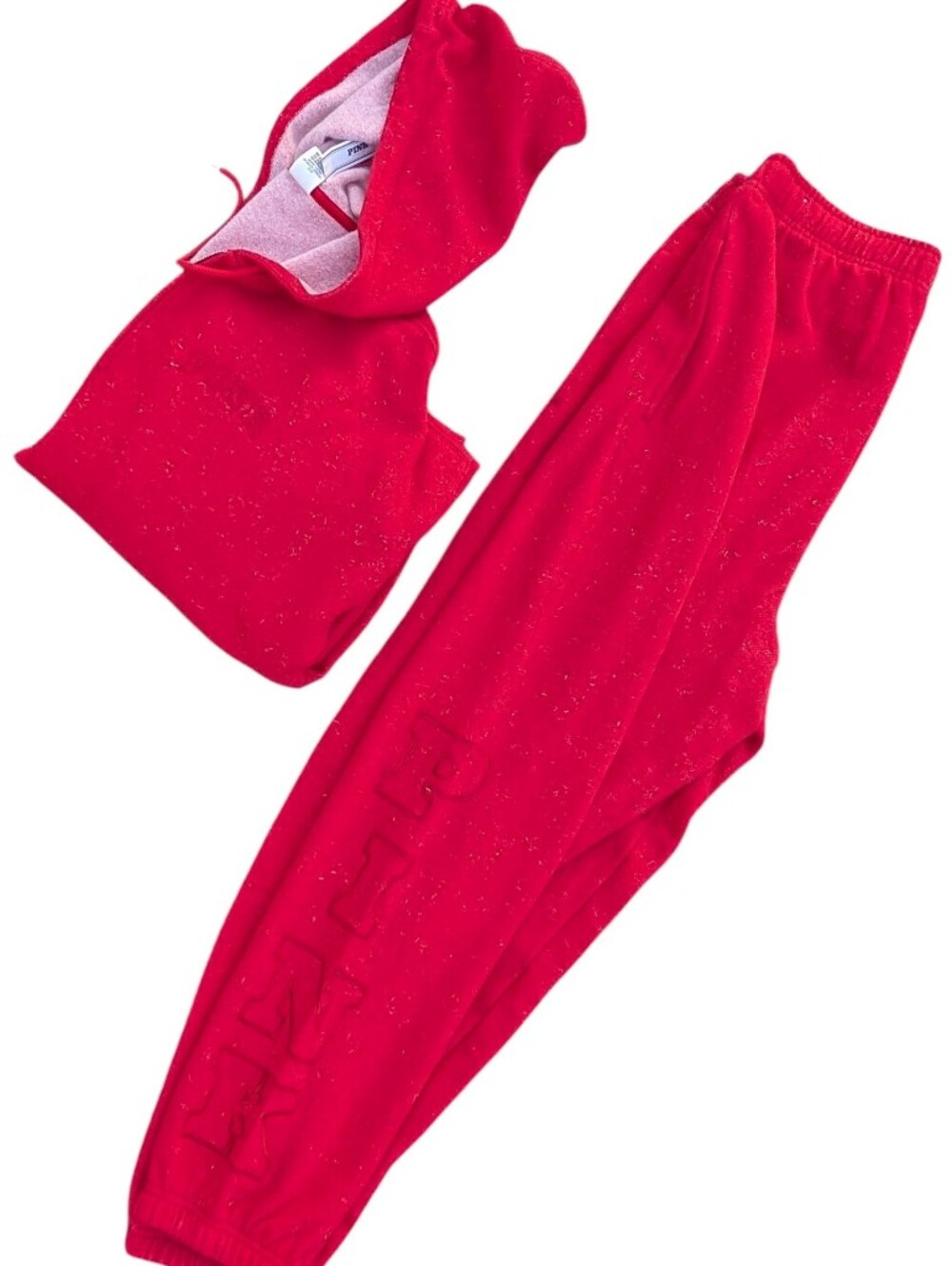 PINK Victoria's Secret Campus Fleece Half-zip Hoodie Set In Red Sparkle